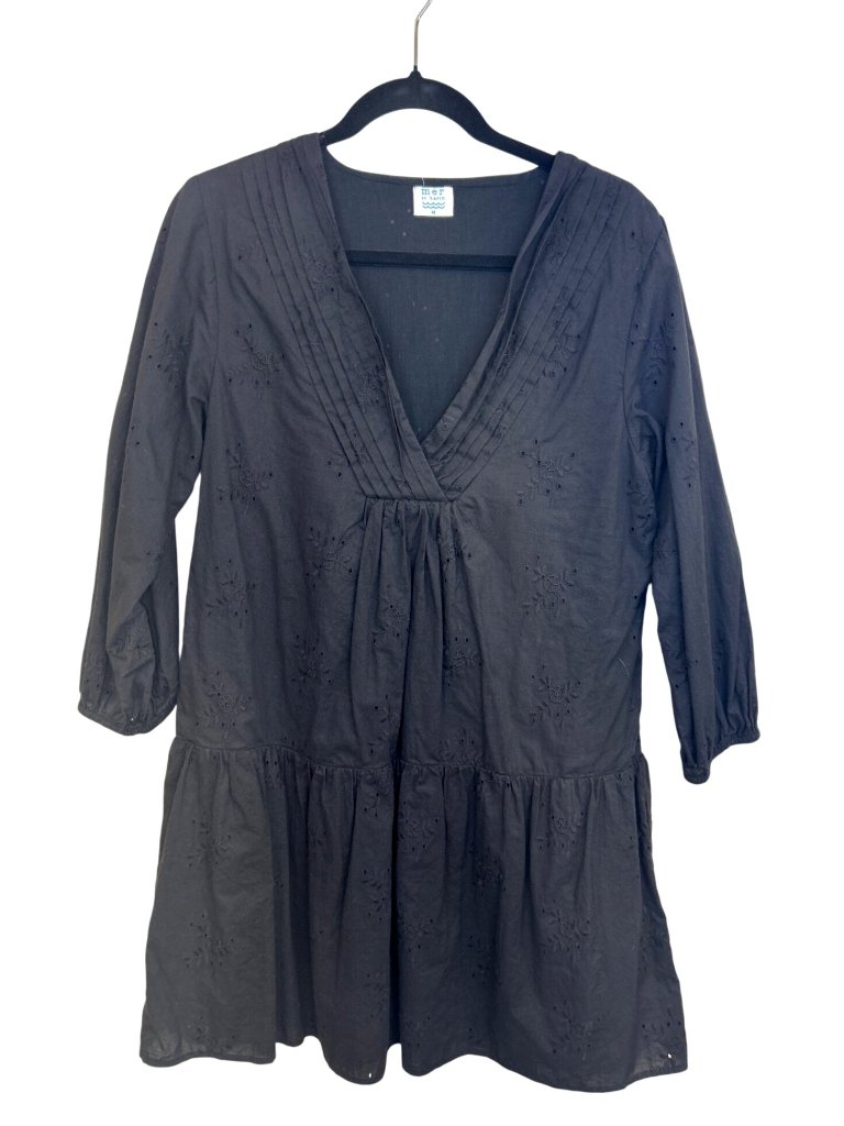 Mer St. Barth Women's M Black Eyelet Cotton Mini Dress Coverup V-Neck Resort